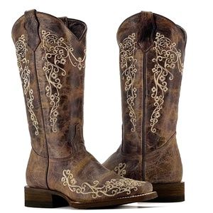 Women’s Rustic Gray Embroidered – Square Toe